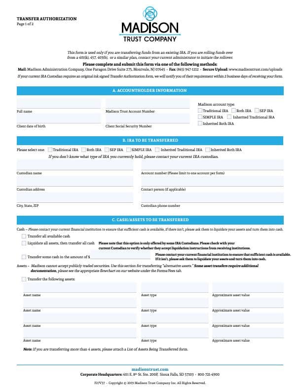 Madison Trust Transfer Authorization Form Page 2
