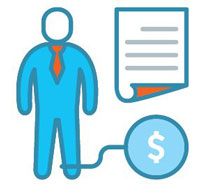 Businessman icon with document and dollar sign.