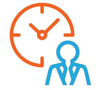 Business individual and a clock icon showing that you can make investments on your time. 