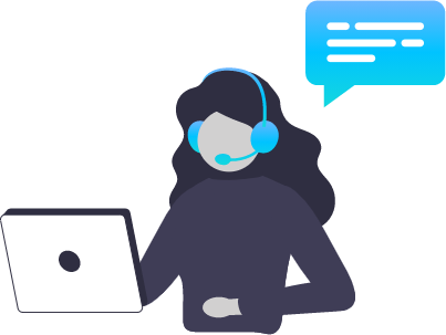 Icon of a friendly and knowledgeable  client support team member on the phone and computer, answering questions.