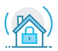 House icon with lock in the center to show the security and reliability of a tangible asset. 