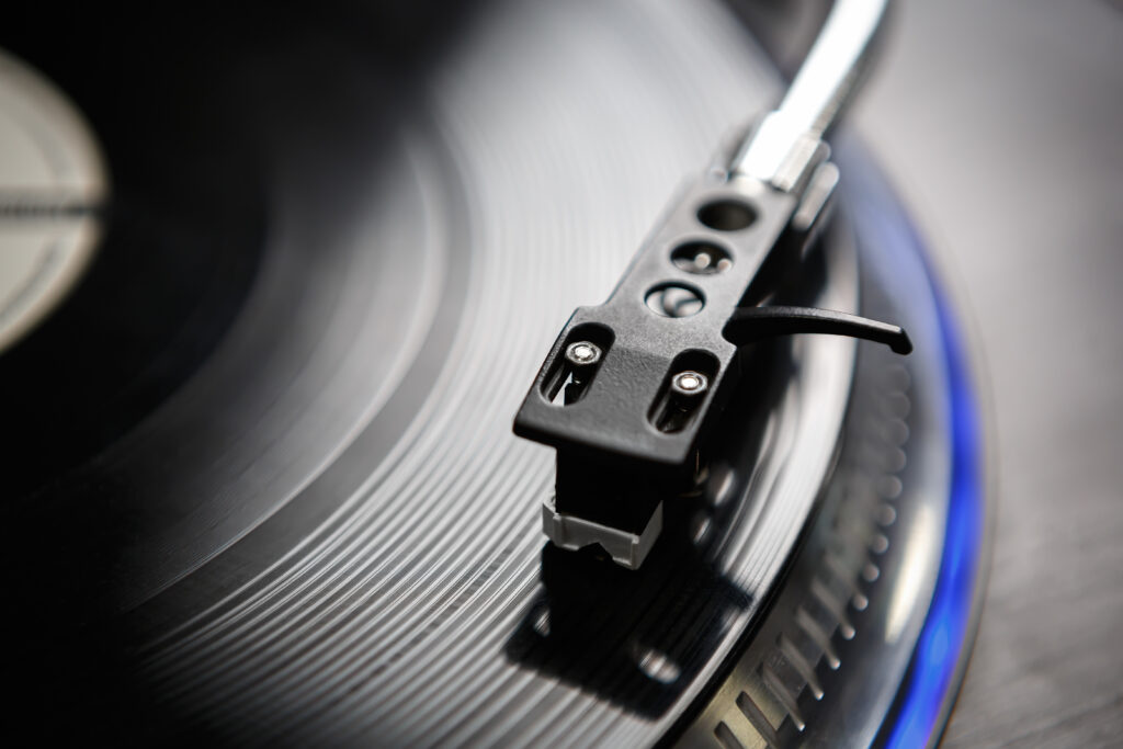 Close-up of a record on a record player