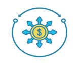 Icon of a dollar sign and arrows pointing out in all different directions to signify the benefit of diversifying your retirement investment portfolio in a Self-Directed IRA.