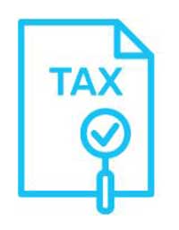 Icon of a tax document with a check on it and a magnifying glass to signify the IRS’s Free File platform.