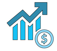 Icon of an increasing trend graph and a dollar sign to show that multi-family real estate investments have the potential for high returns.