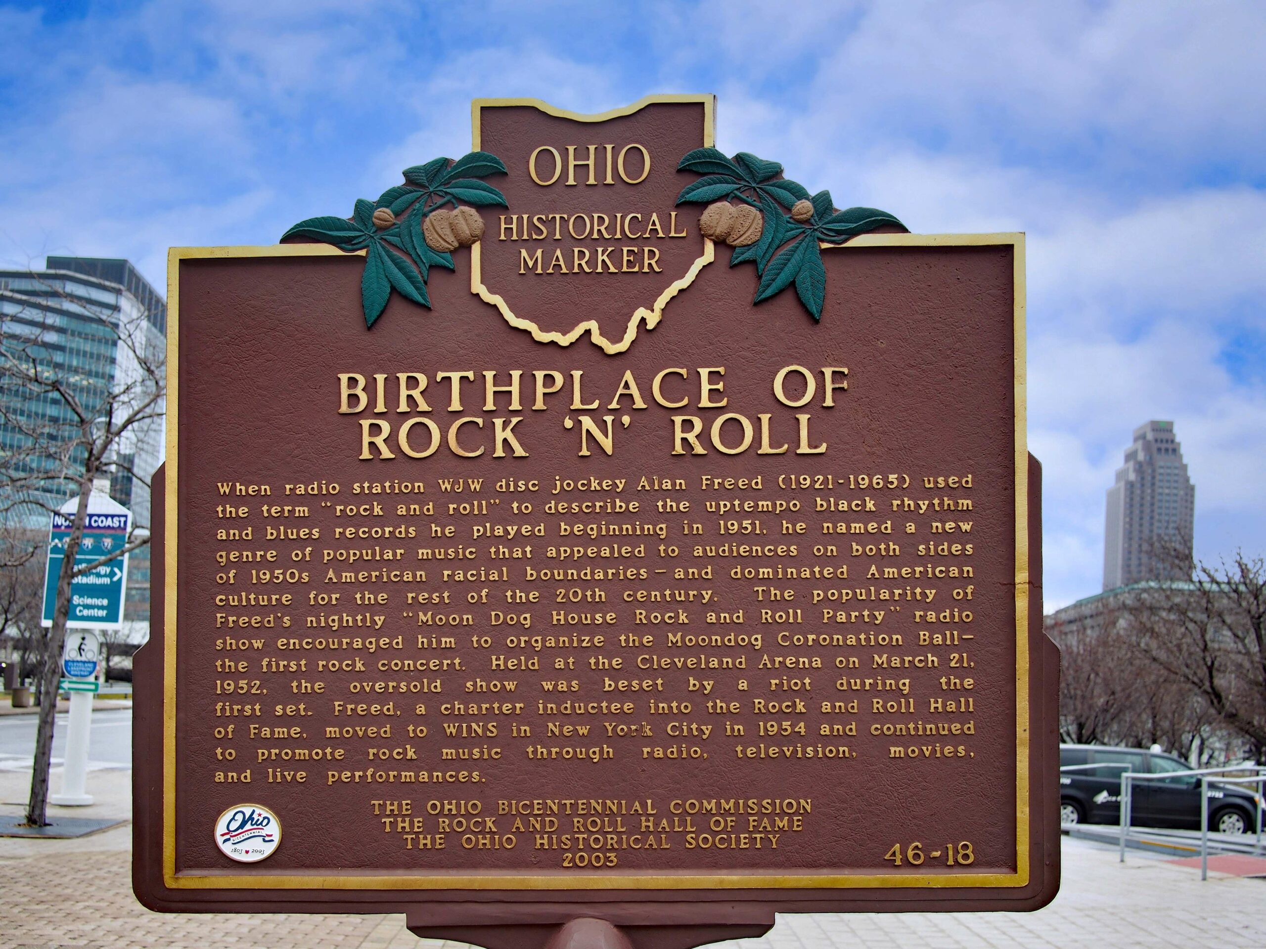 historical marker for the invention of Rock and Roll in Cleveland, Ohio