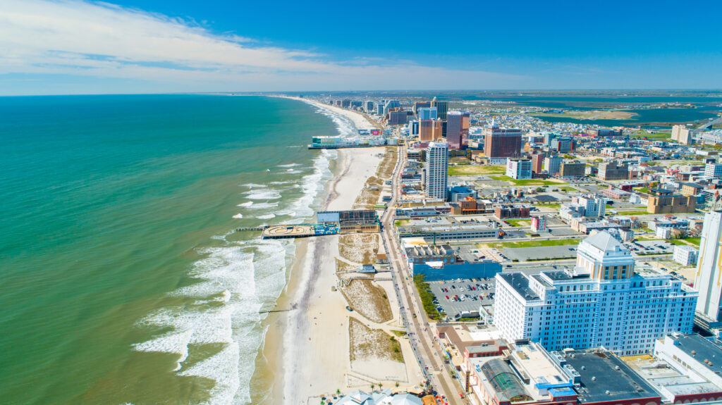 Arial view of Atlantic City New Jersey to show that you can invest in a Self-Directed IRA in New Jersey