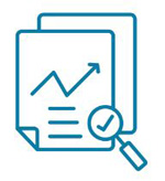 Icon of a document with an increasing trend graph and magnifying glass with a checkmark inside to display the importance of quality of data when utilizing AI to make investment decisions.