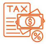 Icon of a document labeled "Tax" and dollar bills and a percentage sign to show that Directed Trusts can help mitigate estate taxes.