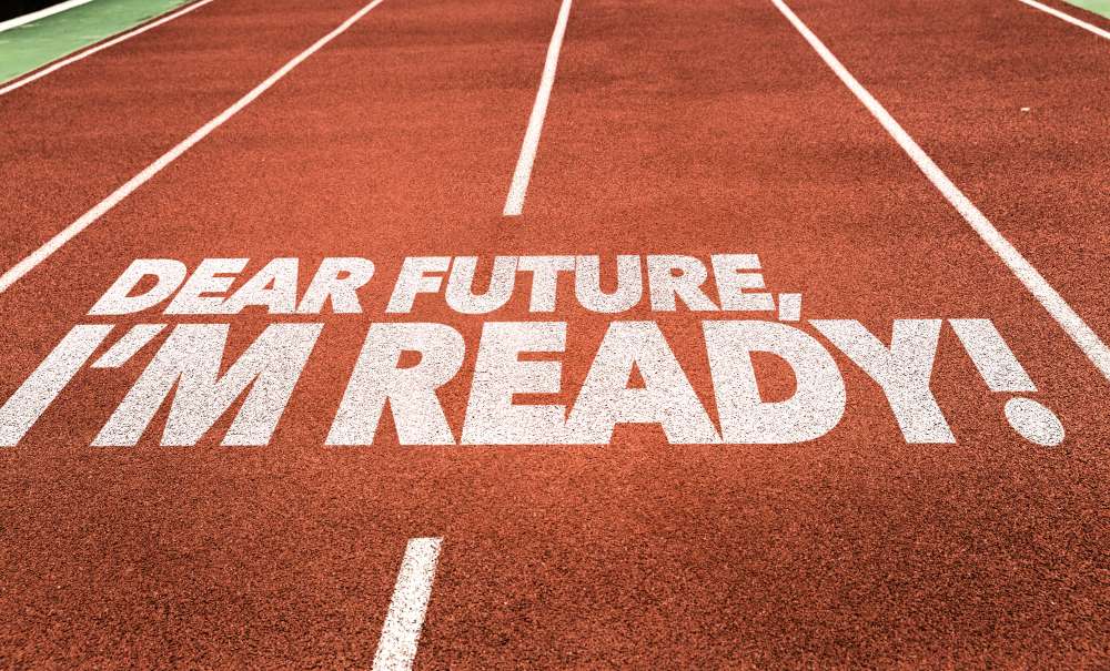 A running track with the imprinted words, “Dear future, I’m ready!” depicting that this investor is ready to run the long game with their Self-Directed IRA and knows that better things lie ahead.