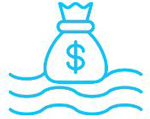Icon of a bag of money on a river to indicate that real estate investments are generally illiquid.