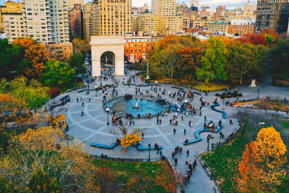 A birds-eye view of Washington Square Park, showcasing the ample opportunities available in New York.