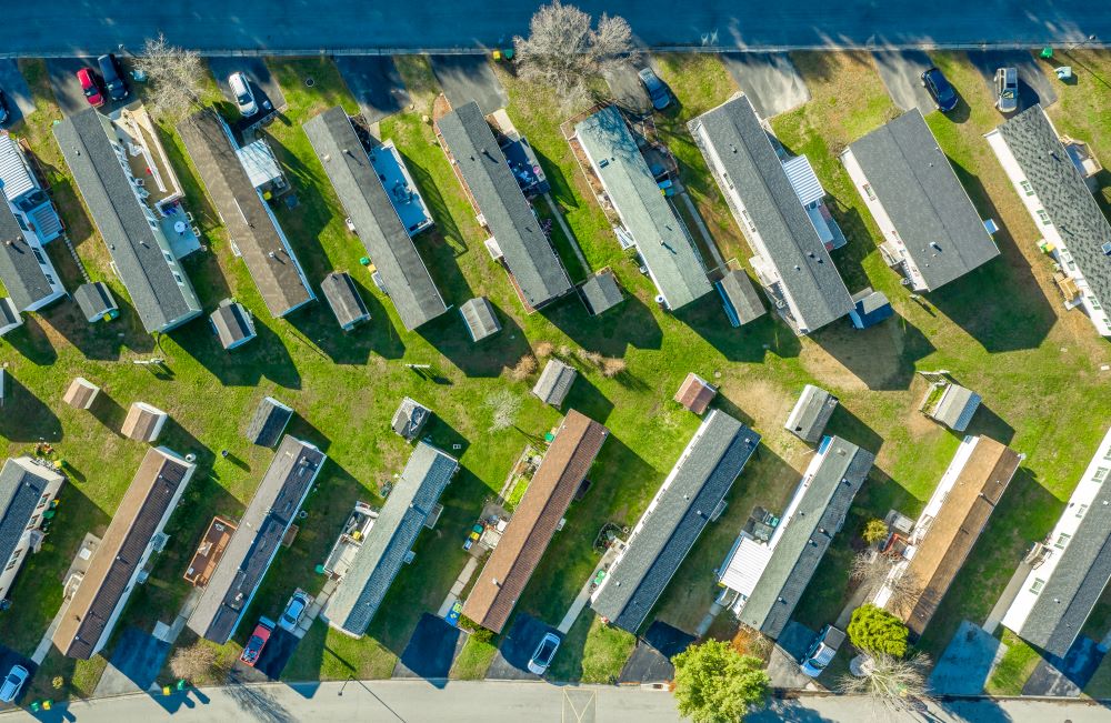 Aerial view of mobile homes to invest in with a self-directed ira