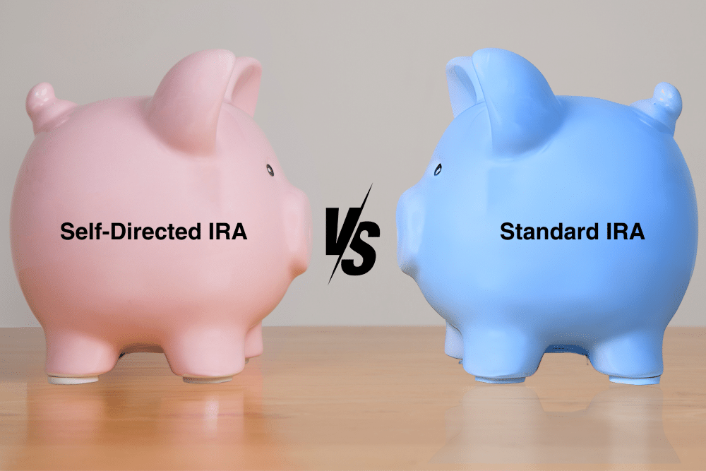 two piggy banks with the word Self-Directed IRA vs. Standard IRA